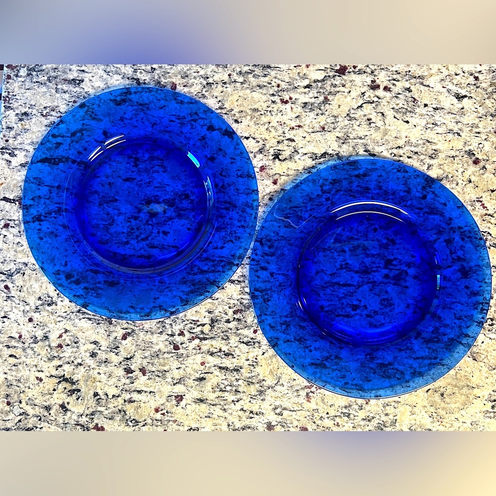 Stunning Pair of Vintage 11" Cobalt Blue Glass Dinner Plates"
